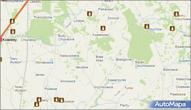 mapa Biała Wieś gmina Biała Rawska, Biała Wieś gmina Biała Rawska na mapie Targeo