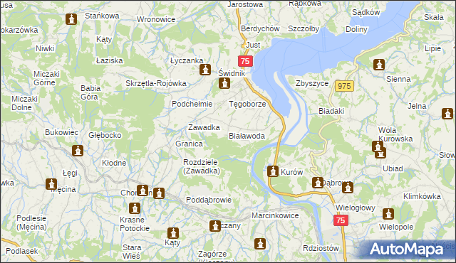 mapa Białawoda gmina Łososina Dolna, Białawoda gmina Łososina Dolna na mapie Targeo