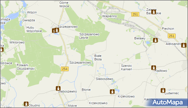 mapa Białe Błota gmina Dąbrowa, Białe Błota gmina Dąbrowa na mapie Targeo