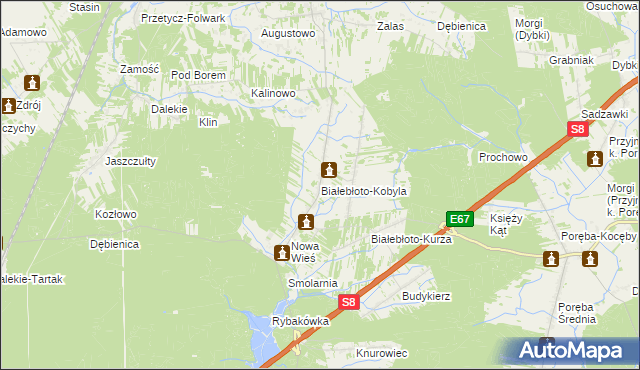 mapa Białebłoto-Kobyla, Białebłoto-Kobyla na mapie Targeo