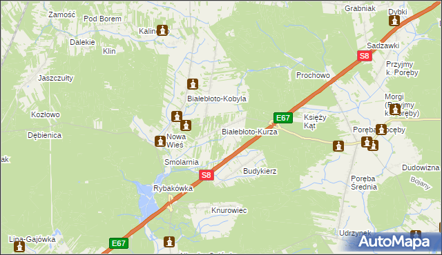 mapa Białebłoto-Kurza, Białebłoto-Kurza na mapie Targeo