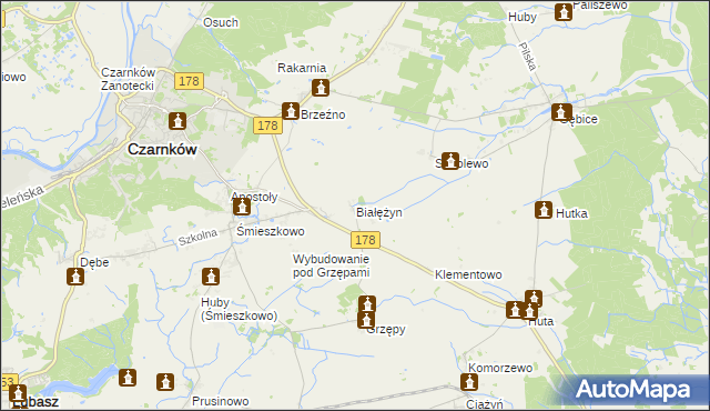 mapa Białężyn gmina Czarnków, Białężyn gmina Czarnków na mapie Targeo