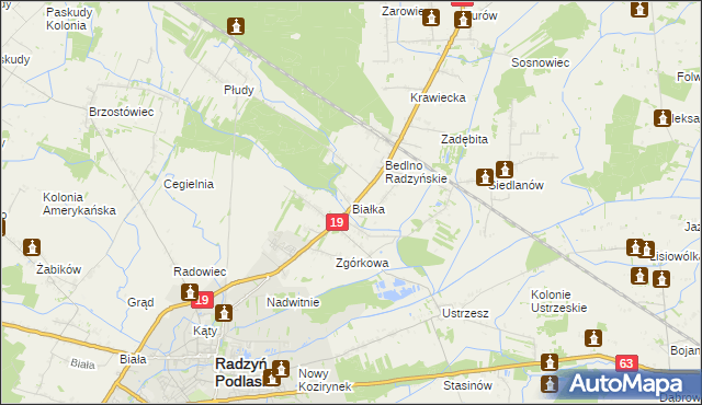 mapa Białka gmina Radzyń Podlaski, Białka gmina Radzyń Podlaski na mapie Targeo