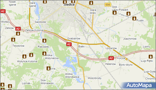 mapa Białki gmina Siedlce, Białki gmina Siedlce na mapie Targeo