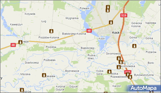 mapa Białobrzegi gmina Kock, Białobrzegi gmina Kock na mapie Targeo