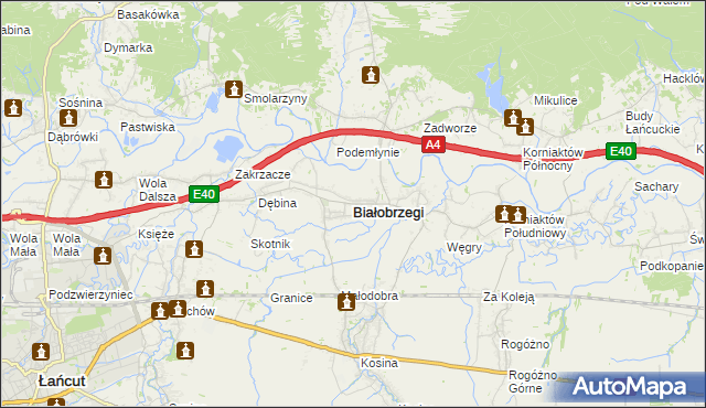 mapa Białobrzegi powiat łańcucki, Białobrzegi powiat łańcucki na mapie Targeo