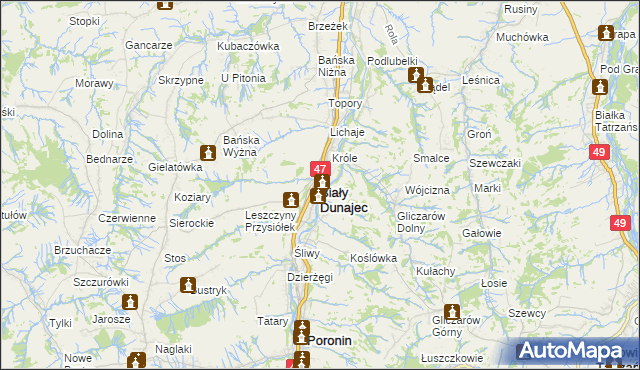 mapa Biały Dunajec, Biały Dunajec na mapie Targeo