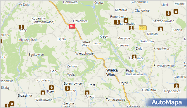 mapa Biały Kościół gmina Wielka Wieś, Biały Kościół gmina Wielka Wieś na mapie Targeo