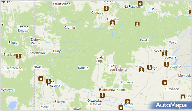 mapa Biały Ług gmina Słupia Konecka, Biały Ług gmina Słupia Konecka na mapie Targeo