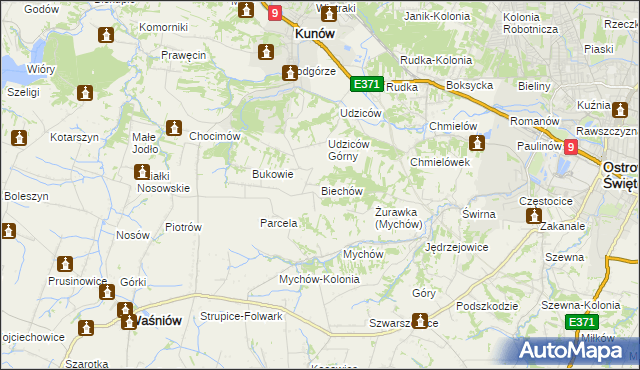 mapa Biechów gmina Kunów, Biechów gmina Kunów na mapie Targeo