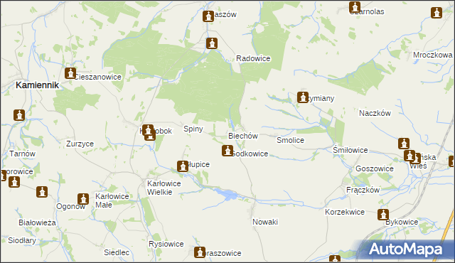 mapa Biechów gmina Pakosławice, Biechów gmina Pakosławice na mapie Targeo
