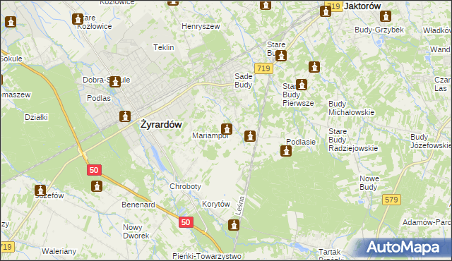 mapa Bieganów gmina Jaktorów, Bieganów gmina Jaktorów na mapie Targeo