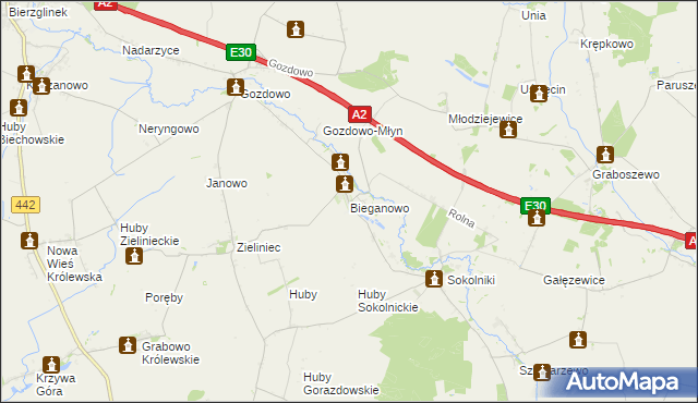 mapa Bieganowo gmina Kołaczkowo, Bieganowo gmina Kołaczkowo na mapie Targeo