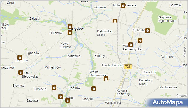 mapa Bielany gmina Błędów, Bielany gmina Błędów na mapie Targeo