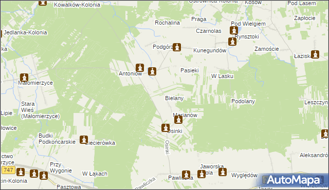 mapa Bielany gmina Ciepielów, Bielany gmina Ciepielów na mapie Targeo