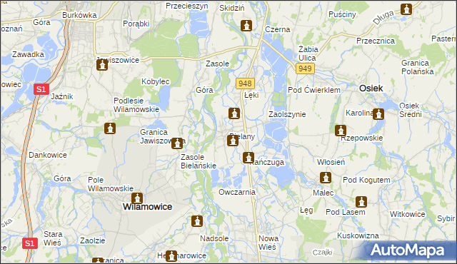 mapa Bielany gmina Kęty, Bielany gmina Kęty na mapie Targeo