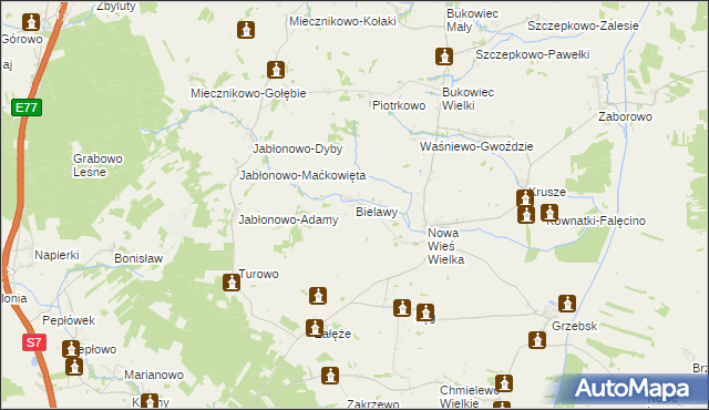 mapa Bielawy gmina Janowiec Kościelny, Bielawy gmina Janowiec Kościelny na mapie Targeo