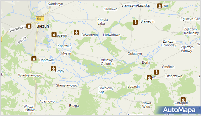 mapa Bielawy Gołuskie, Bielawy Gołuskie na mapie Targeo