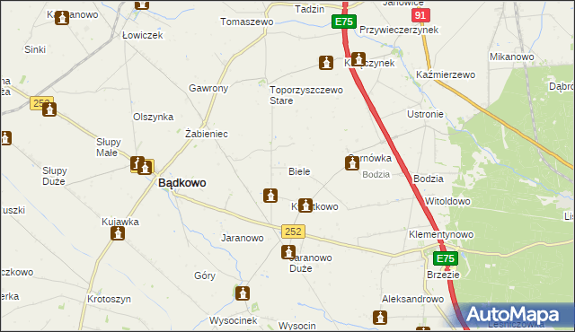 mapa Biele gmina Bądkowo, Biele gmina Bądkowo na mapie Targeo