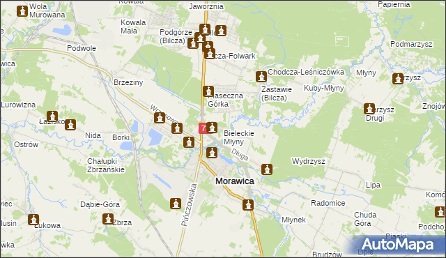 mapa Bieleckie Młyny, Bieleckie Młyny na mapie Targeo