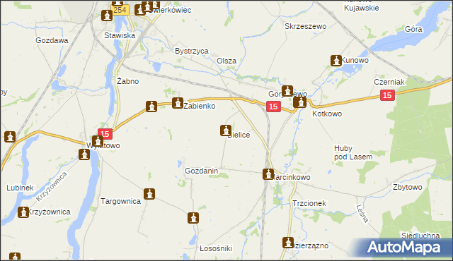 mapa Bielice gmina Mogilno, Bielice gmina Mogilno na mapie Targeo