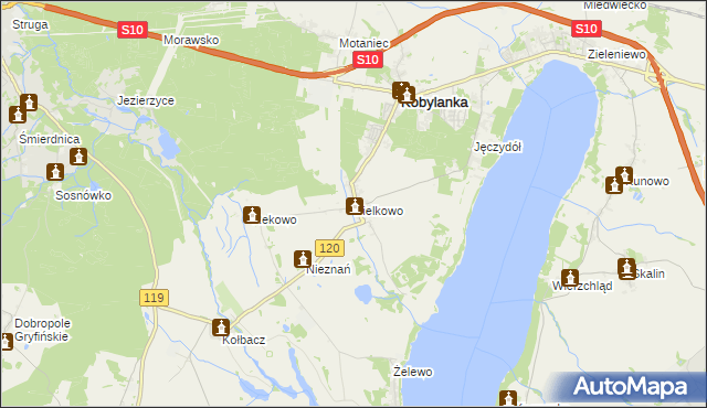 mapa Bielkowo gmina Kobylanka, Bielkowo gmina Kobylanka na mapie Targeo