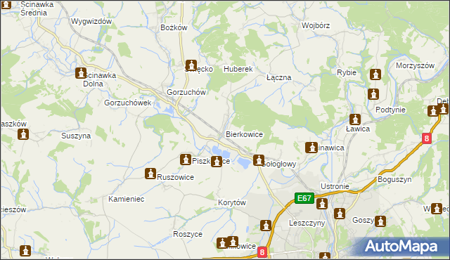 mapa Bierkowice, Bierkowice na mapie Targeo