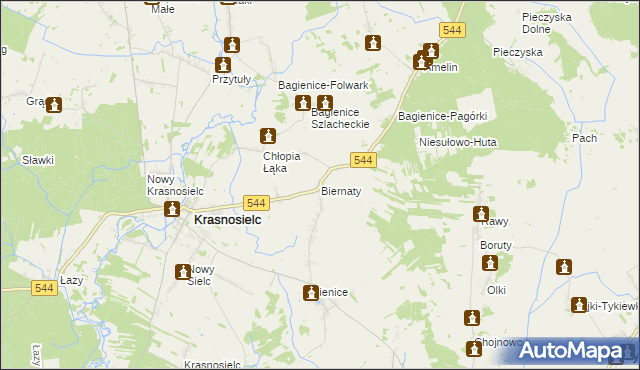 mapa Biernaty gmina Krasnosielc, Biernaty gmina Krasnosielc na mapie Targeo