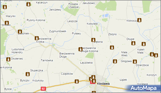 mapa Bierzwienna Długa-Kolonia, Bierzwienna Długa-Kolonia na mapie Targeo