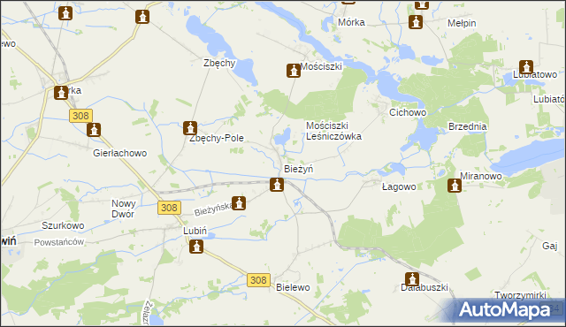 mapa Bieżyń, Bieżyń na mapie Targeo