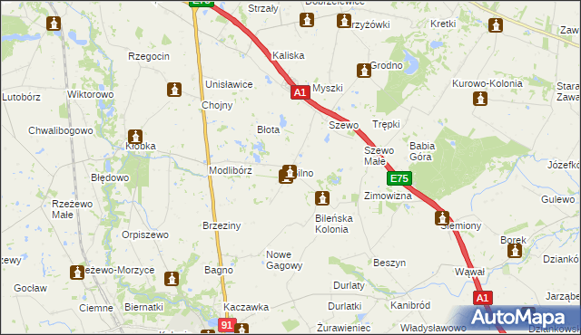 mapa Bilno gmina Lubień Kujawski, Bilno gmina Lubień Kujawski na mapie Targeo