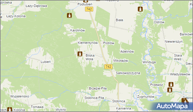 mapa Bilska Wola-Kolonia, Bilska Wola-Kolonia na mapie Targeo