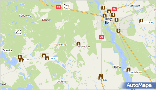 mapa Biskupice gmina Biały Bór, Biskupice gmina Biały Bór na mapie Targeo