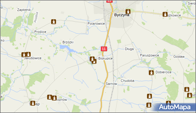 mapa Biskupice gmina Byczyna, Biskupice gmina Byczyna na mapie Targeo