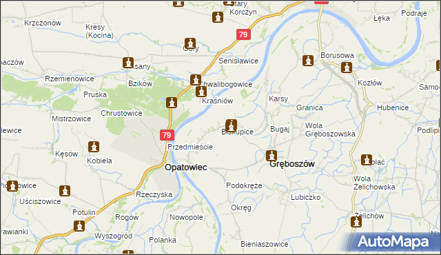 mapa Biskupice gmina Gręboszów, Biskupice gmina Gręboszów na mapie Targeo