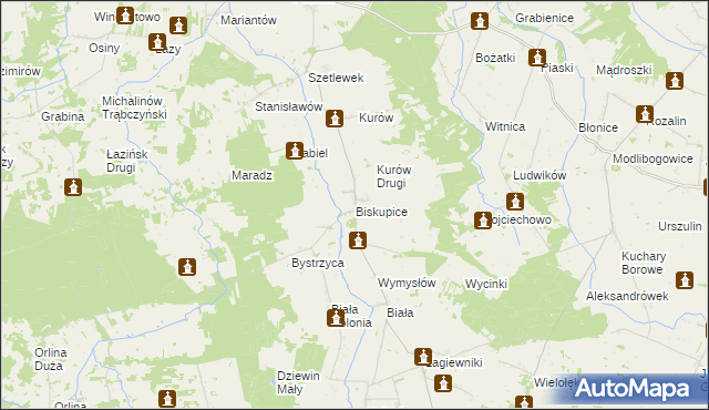 mapa Biskupice gmina Grodziec, Biskupice gmina Grodziec na mapie Targeo