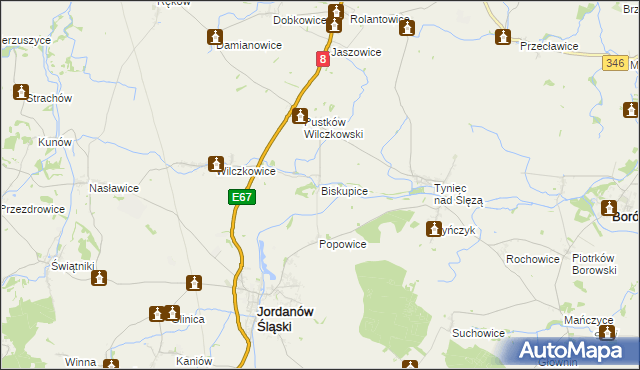 mapa Biskupice gmina Jordanów Śląski, Biskupice gmina Jordanów Śląski na mapie Targeo