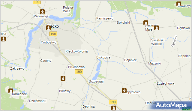 mapa Biskupice gmina Kłecko, Biskupice gmina Kłecko na mapie Targeo