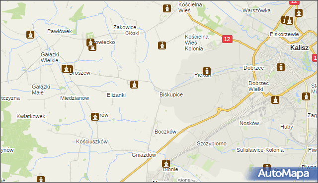 mapa Biskupice gmina Nowe Skalmierzyce, Biskupice gmina Nowe Skalmierzyce na mapie Targeo