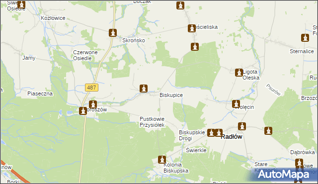 mapa Biskupice gmina Radłów, Biskupice gmina Radłów na mapie Targeo