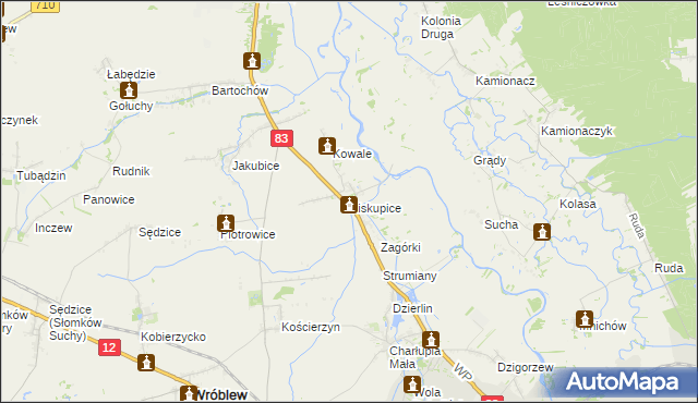 mapa Biskupice gmina Sieradz, Biskupice gmina Sieradz na mapie Targeo