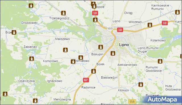 mapa Biskupin gmina Lipno, Biskupin gmina Lipno na mapie Targeo