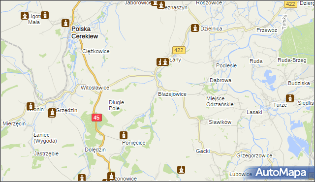 mapa Błażejowice gmina Cisek, Błażejowice gmina Cisek na mapie Targeo