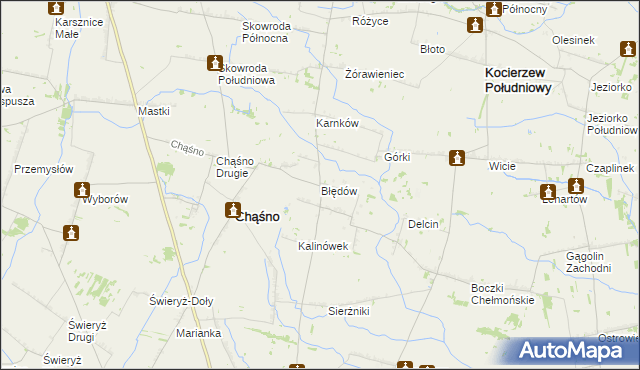 mapa Błędów gmina Chąśno, Błędów gmina Chąśno na mapie Targeo