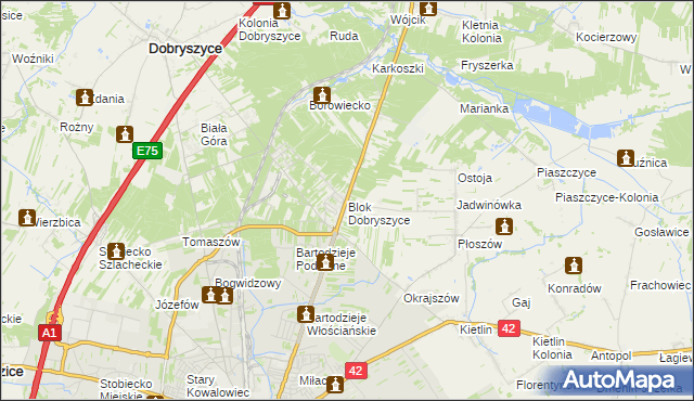 mapa Blok Dobryszyce, Blok Dobryszyce na mapie Targeo