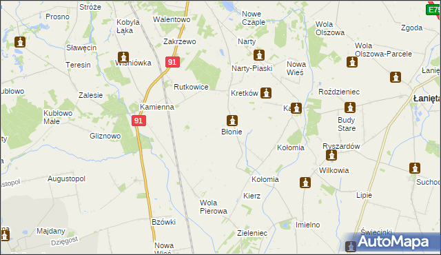 mapa Błonie gmina Lubień Kujawski, Błonie gmina Lubień Kujawski na mapie Targeo