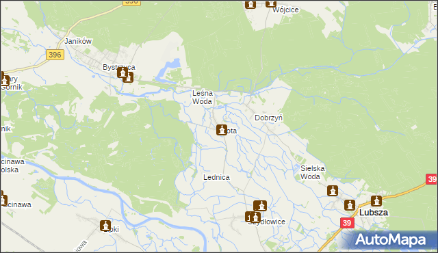 mapa Błota gmina Lubsza, Błota gmina Lubsza na mapie Targeo