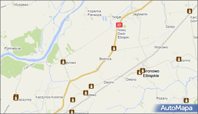 mapa Błotnica gmina Gronowo Elbląskie, Błotnica gmina Gronowo Elbląskie na mapie Targeo