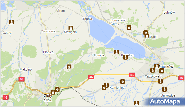 mapa Błotnica gmina Złoty Stok, Błotnica gmina Złoty Stok na mapie Targeo