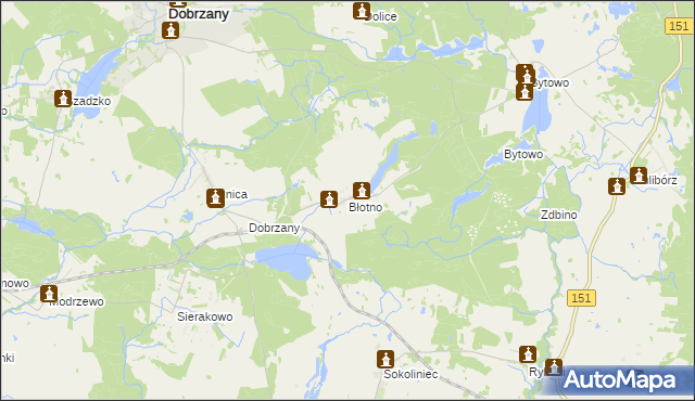 mapa Błotno gmina Dobrzany, Błotno gmina Dobrzany na mapie Targeo